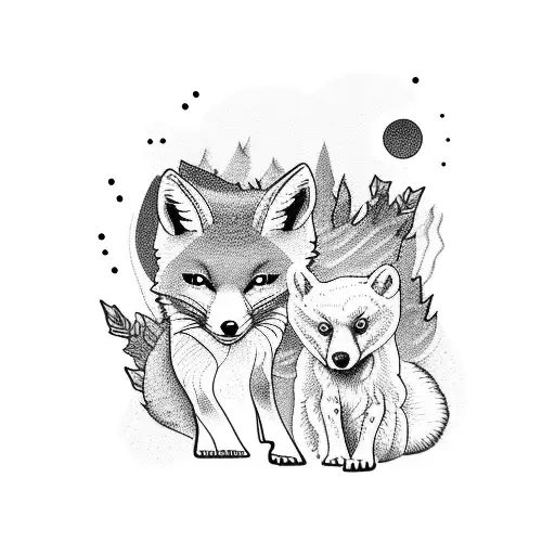 Waterfall Ferns Baby Fox And Baby Bear