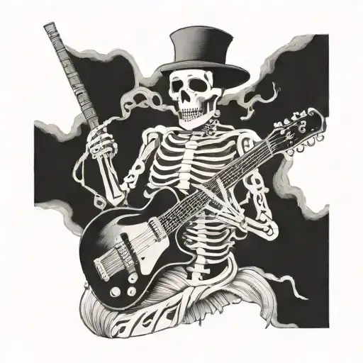 A Ghostly Skeleton Playing A Guitar