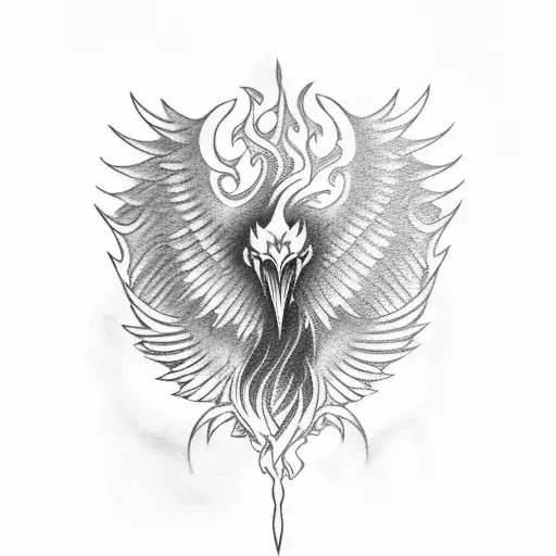 A Majestic Phoenix Rising From The Ashes With A Sword In Its Beak