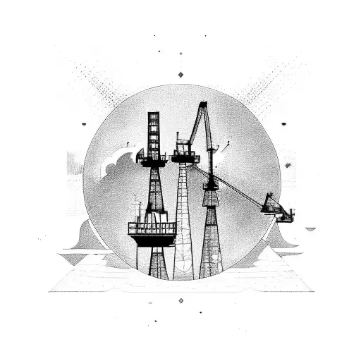 Dramatic View Of An Oil Rig During Sunset