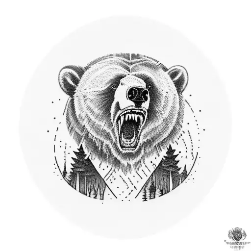 Leg Sleeve Of Nature With Grizzly Bear Head Roaring On Thigh