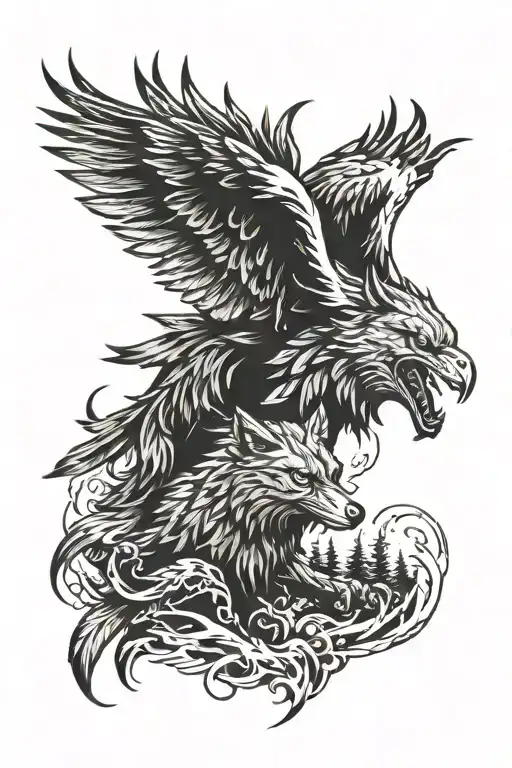 Wolf And Eagle Combination Black