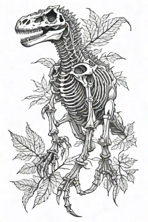 Tyrannosaurus Rex Skeleton With Decoration Leaves