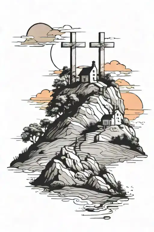 3 Crosses On A Hill And Watch The Sunset