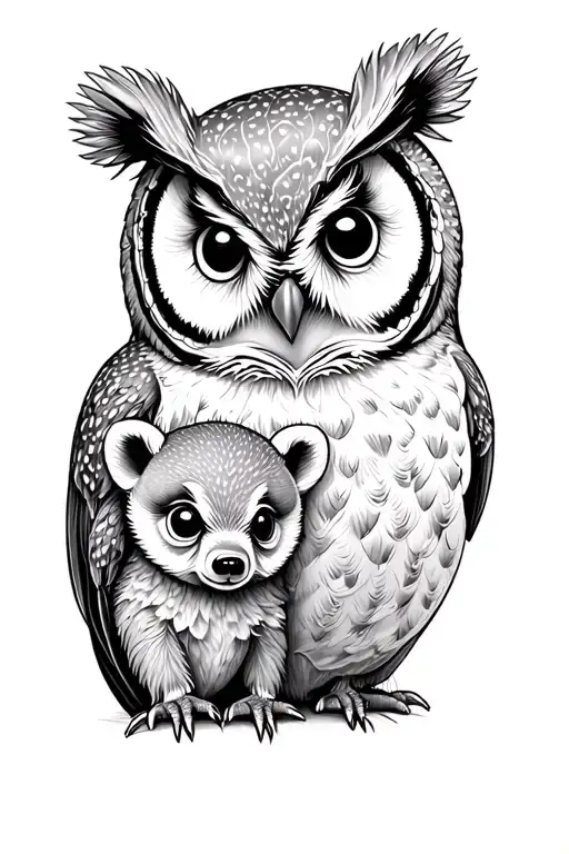 Baby Owl And Bear Cub Faces
