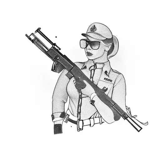 Female Soldier Holding Gun