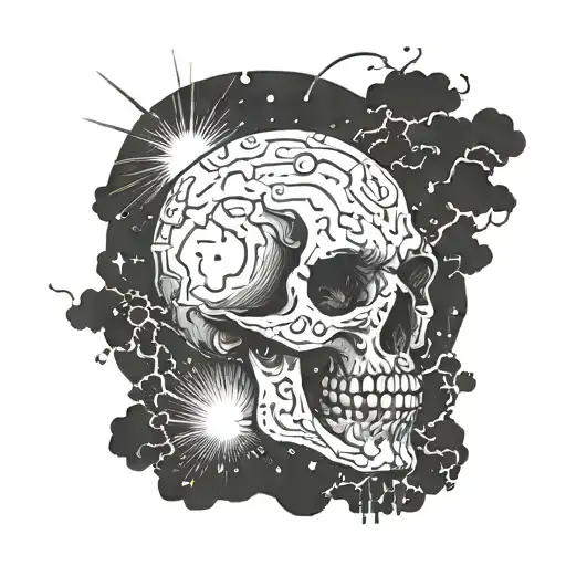 A Skull Engulfed In A Thunderstorm With Stars Scattered In The Background