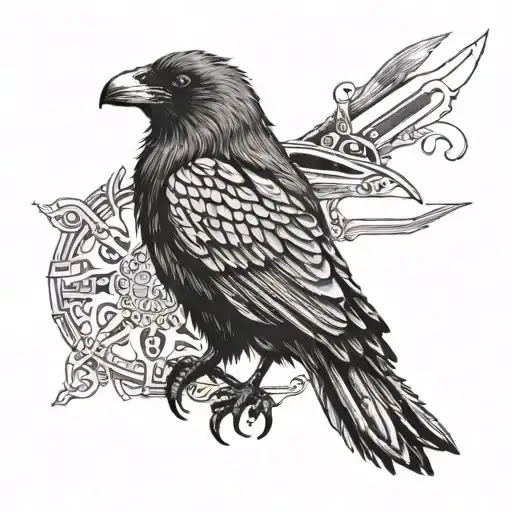 A Raven With Two Knives In Its Head