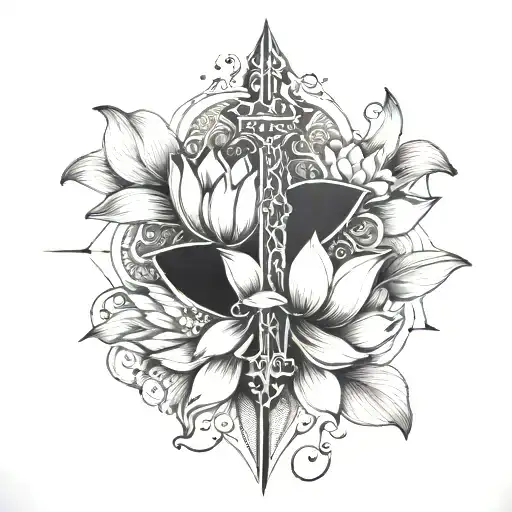 Christian Cross And Lotus Flower