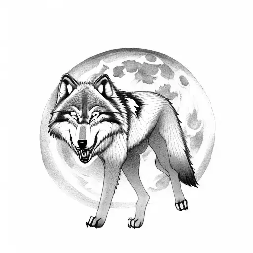 A Majestic Wolf Howling At The Moon In A Japanese Forest