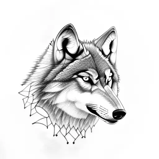 A Majestic Wolf Howling At The Moon On A Mountain Blended With Grid Work