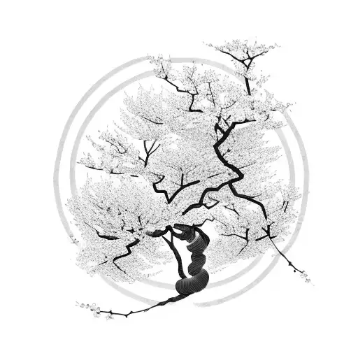 Cherry Blossom Tree Intertwined With A Dragon