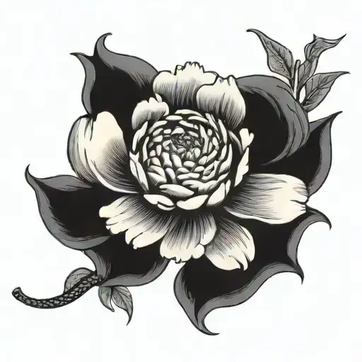 The Snake Attacks The Peony With Poison