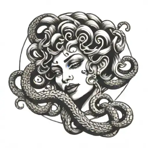 Small Medusa Tattoo With A Hand Over Her Mouth