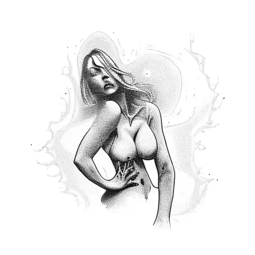 A Beautiful Woman Crawling Out From Fire