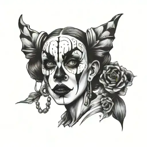 Gothic Clown Woman From The Front With Expansions In Her Ears