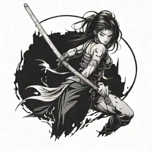 Girl Wielding A Katana In A Dark Fantasy Setting