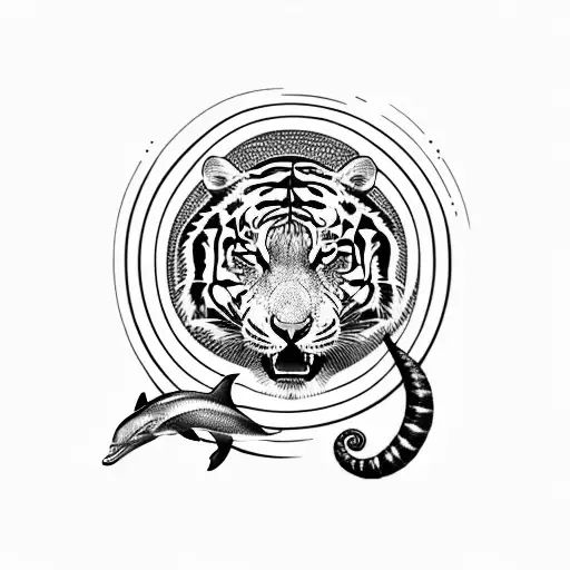 A Dolphin And A Tiger With Ying And Yang