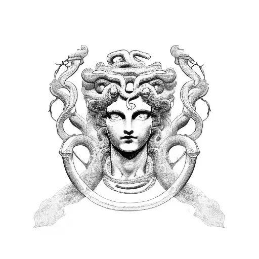 Perseus Fight With Medusa Gorgona With His Sword By Cuting Her Head In Ancient Rome