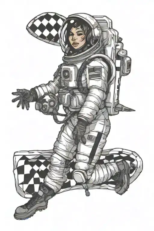 Chantel Jeffries In A Space Suit Holding A Checkerboard