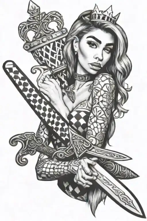 Chantel Jeffries Holding A Checkerboard Pattern Sword With Crown