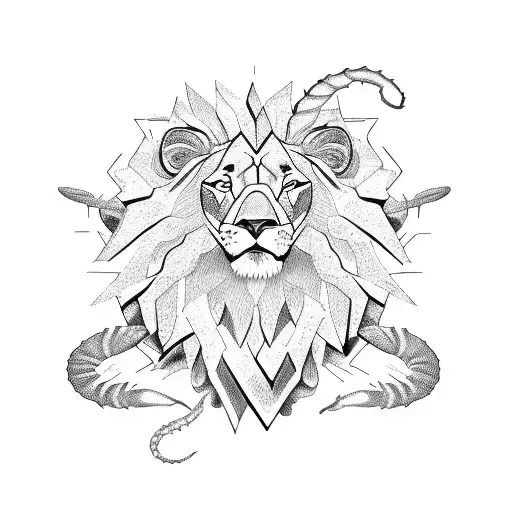 A Sketch-style Illustration Of A Lion And A Scorpion Intertwined