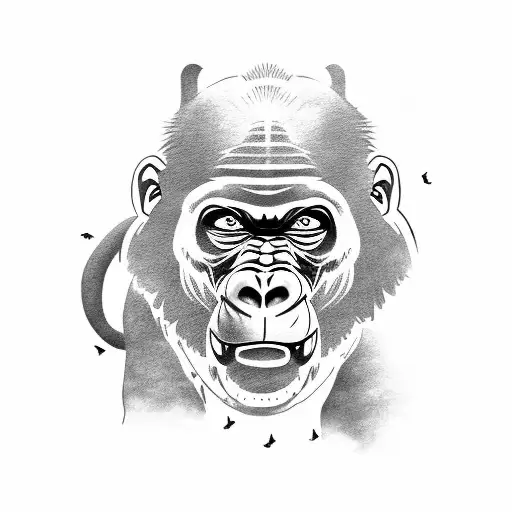 Gorilla Fighting Elphant With Butterflies And Machu Picchu In The Background