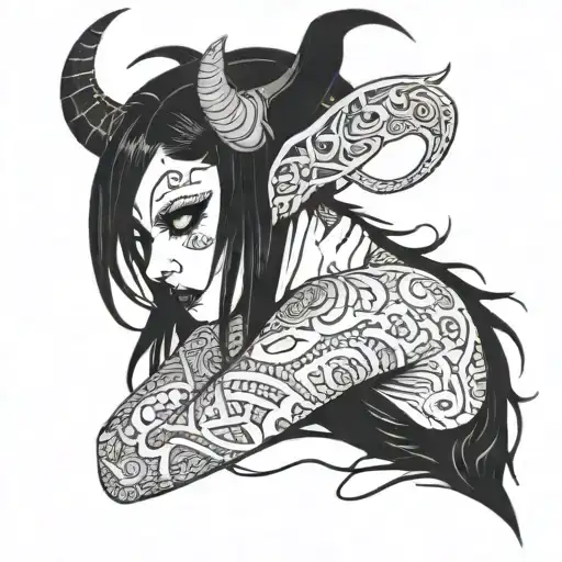 Girl With Black Hair Demon With Empty Eyes Surrounded