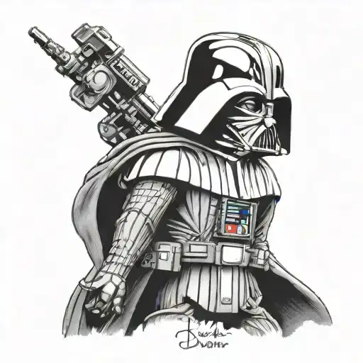 A Realistic Portrait Of Darth Vader With A Mickey Mouse Silhouette In The Background