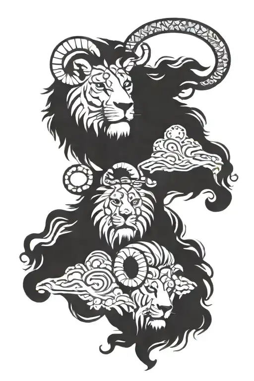 A Branch That Wraps Around A Lion And A Ram