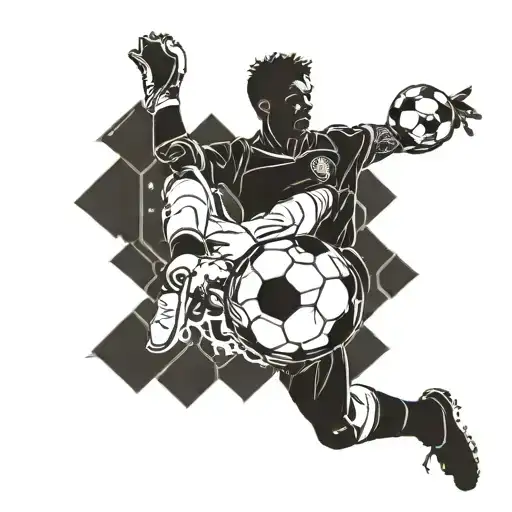 A Fierce Football Player Kicking A Ball With Intricate Blackwork Details