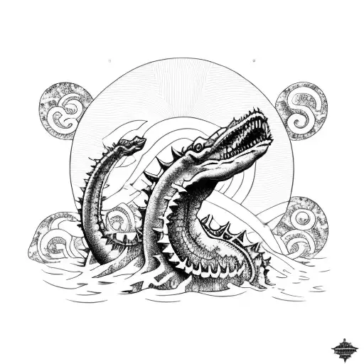 Ogopogo Lake Monster Wrapped Around Cicumference Of Circle