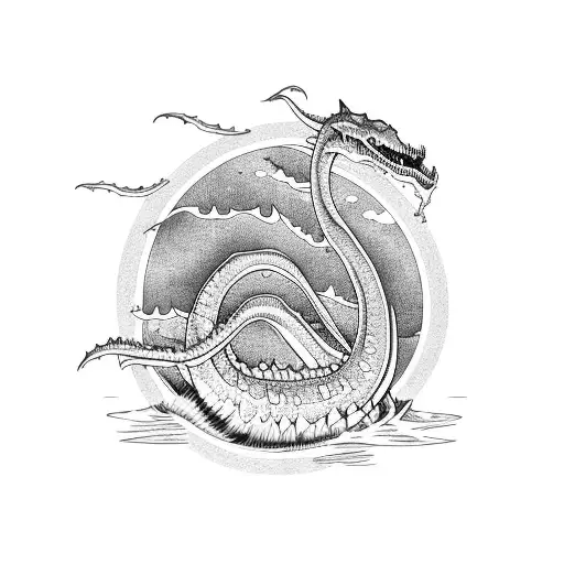 Ogopogo Lake Monster Wrapped Around The Outside Of An Empty Circle