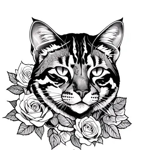 Big Cat With Roses