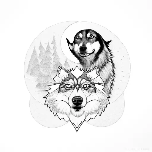 A Dog And A Wolf Looking At Each Other