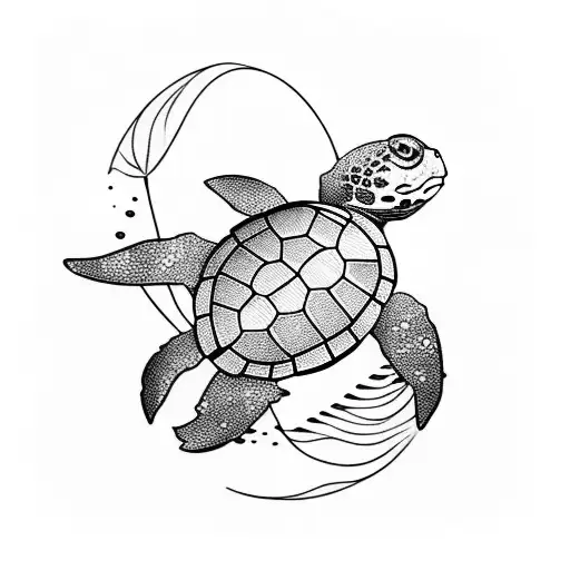 Half Sleeve With Turtle Diver Plants And Fishes