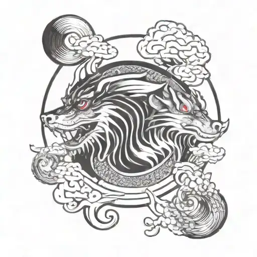 Chinese Dragon With Mustache And Bear