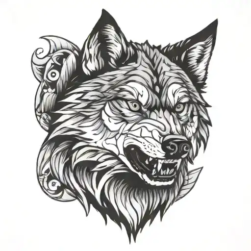 Angry Wolf Head Facing Forward