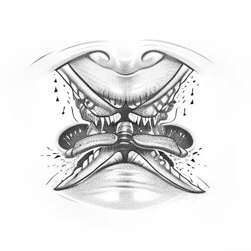 Mouth With Spit Forming Into A Web And A Black Widow