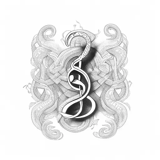 A Blackwork Tattoo Of A Music Note Intertwined With A Snake