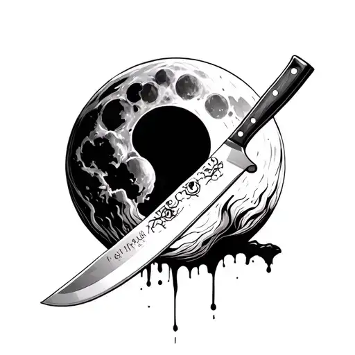 Kitchen Knife Surrounded Blood Moon