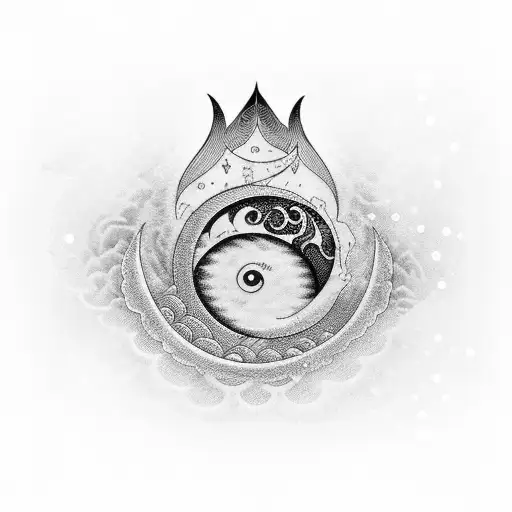 Crescent Moon With Sea Waves And Third Eye Awakening Amd Transformation