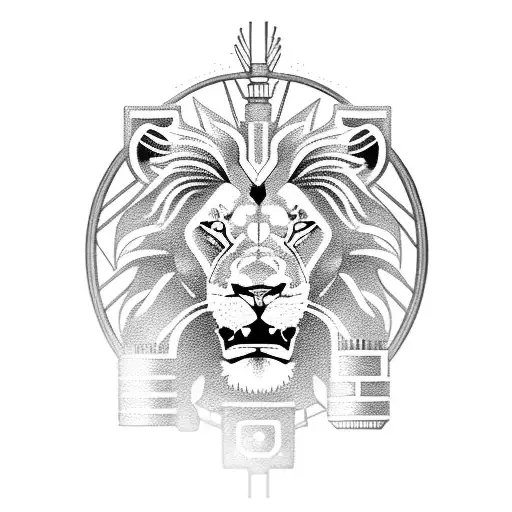 Combine The Image Of A Lion With Mechanical Gears And Engineering Symbols