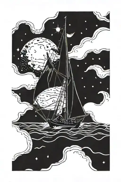 Sailboat Sailing A Rough Moon Lit Sea
