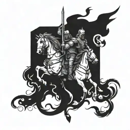 A Tattoo Design Featuring The Four Horsemen Of The Apocalypse In A Dark And Ominous Style