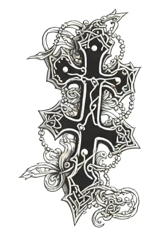 Celtic Cross With Rosary Wrapped