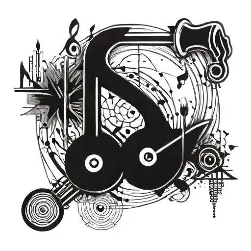 An Abstract Design Incorporating Musical Notes And Construction Tools