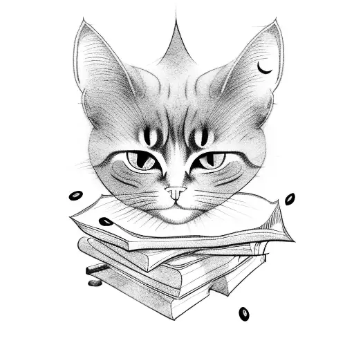 Black Cat Sitting On Top Of Books