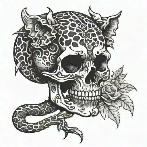 Skull And Leopard Print Surrounded Scorpion