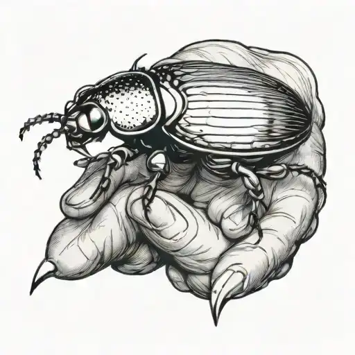 Beetle On The Hand Against The Background Of A Snake On The Hand